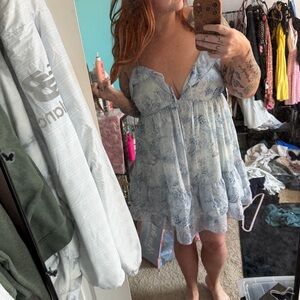 No Boundaries Light Blue Floral Tiered Mini Dress